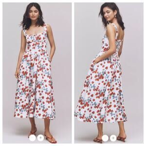 Reformation Balia Linen Sleeveless Basque-Waist Midi Dress